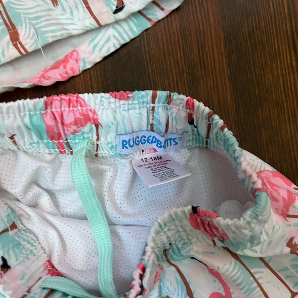2T AND 12-18mos Flamingo Print Kids Swim Trunks - Picture 3 of 4